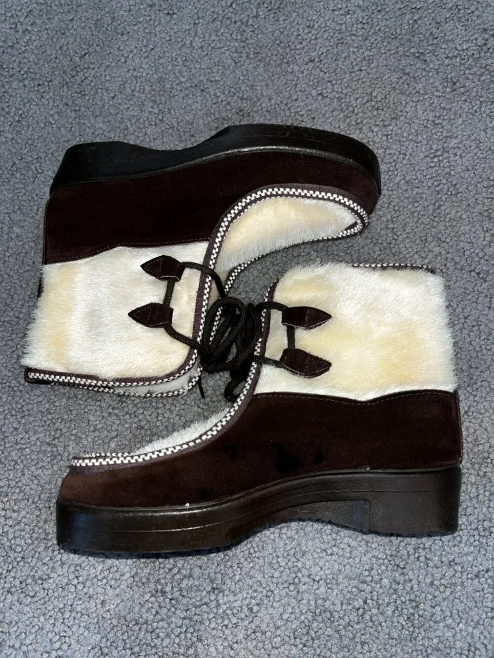 VTG 1970s Innsbruck Italian Ski Lounger Boots Shearling Fur Trim Brown IT 5 =US7
